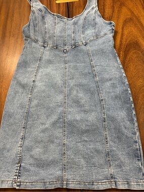 Denim Fitted Tank Dress in Light Blue
